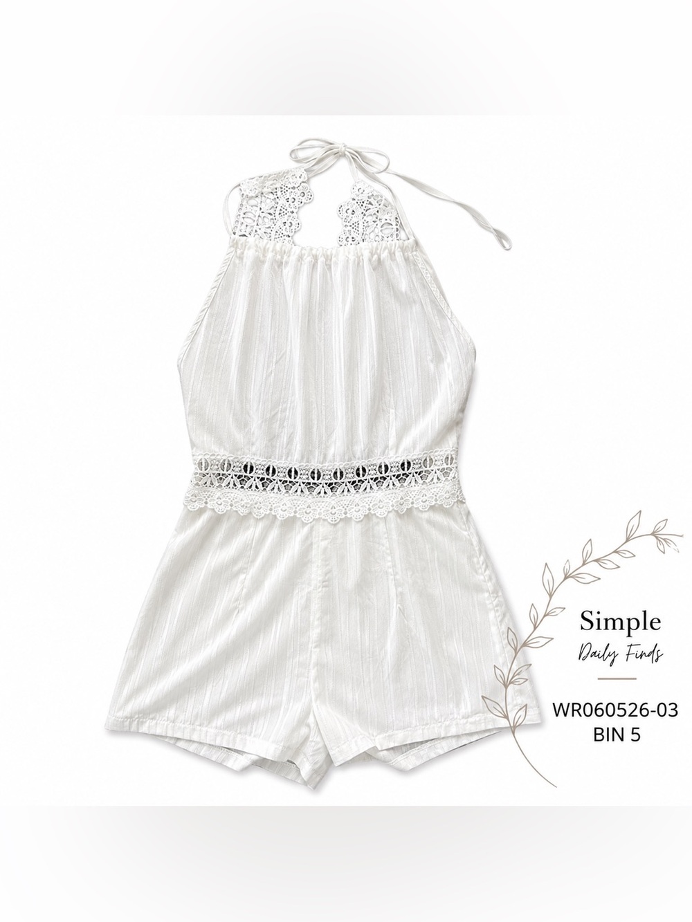 White Lace Halter Romper Womens M Crochet Boho Cutout Shorts Bridal Resort